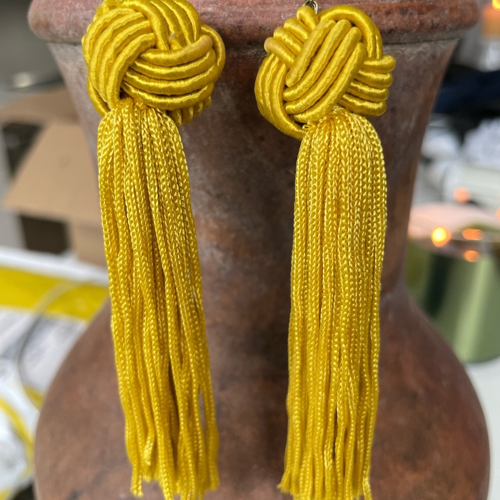 Gold Satin Knot / Fringe Drop Statement Earrings